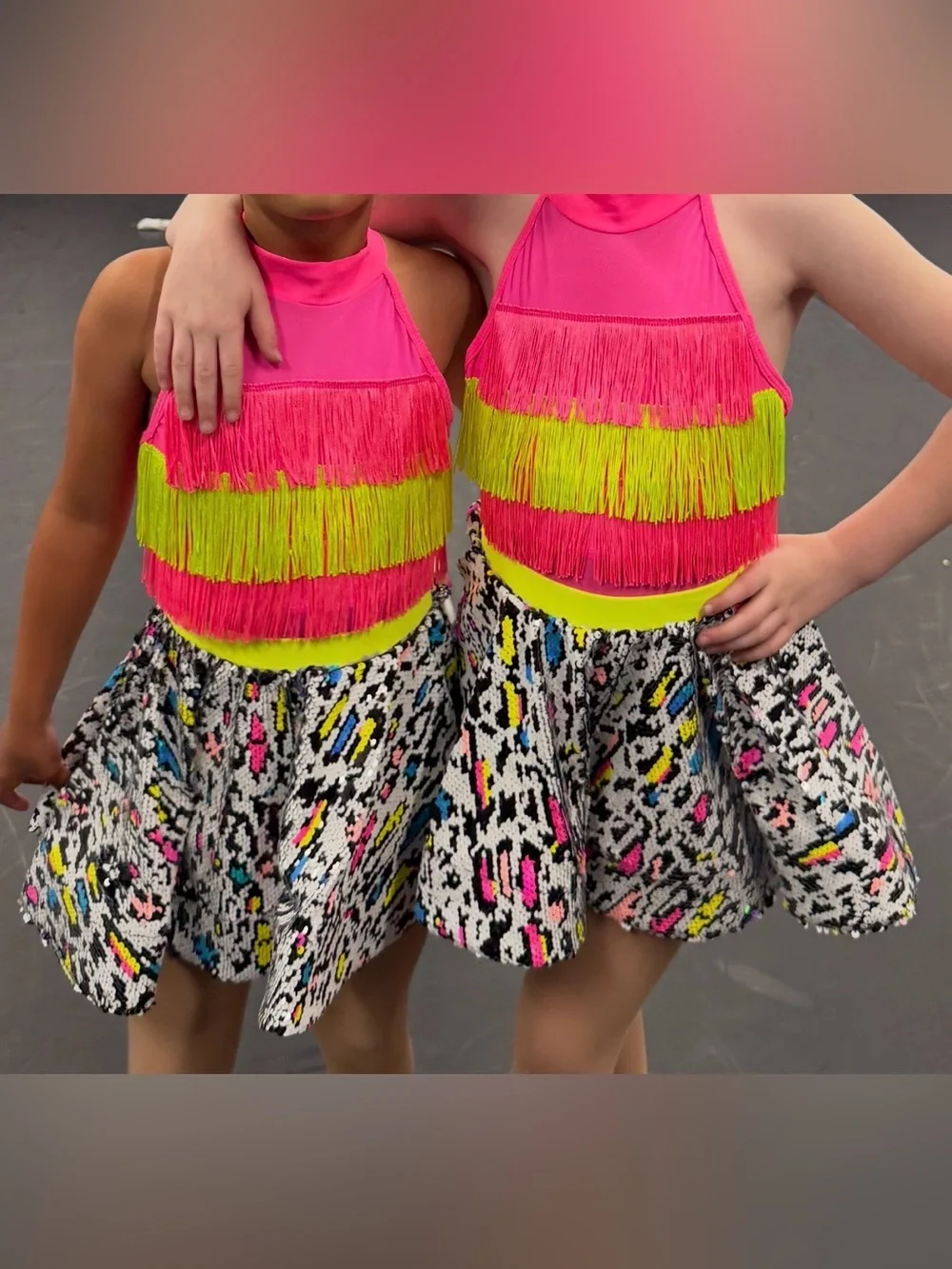 Neon Pink & Yellow Fringe Performance costume